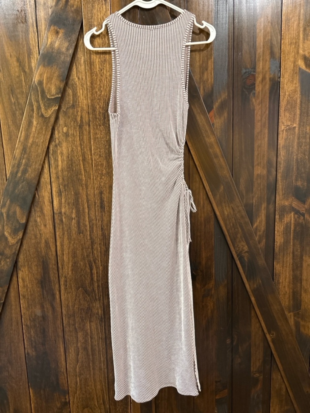 Caution to the Wind Ruched Midi Dress Striped Bodycon L - Picture 3 of 5